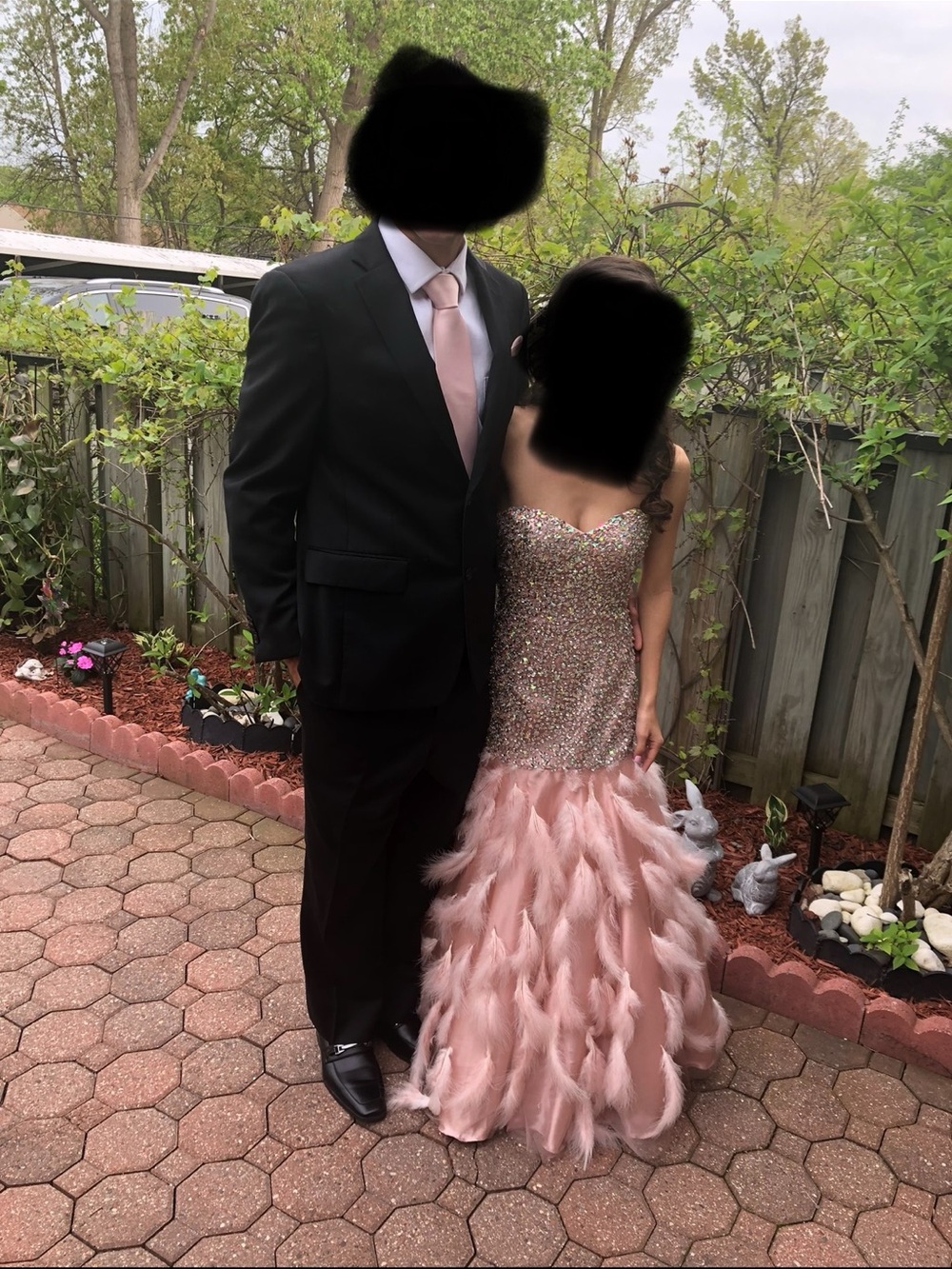 Jovani Pink Sequin Bodice Feather Mermaid Gown